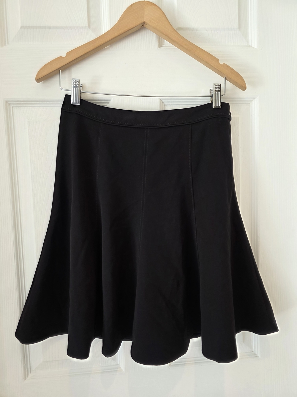 White House Black Market Black Flared A-Line Skirt w/ Leopard Print Trim Size 2